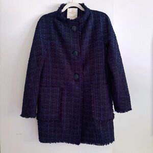 Kate Spade Blue Tweed Jacket Coat Wool Blend Size XS